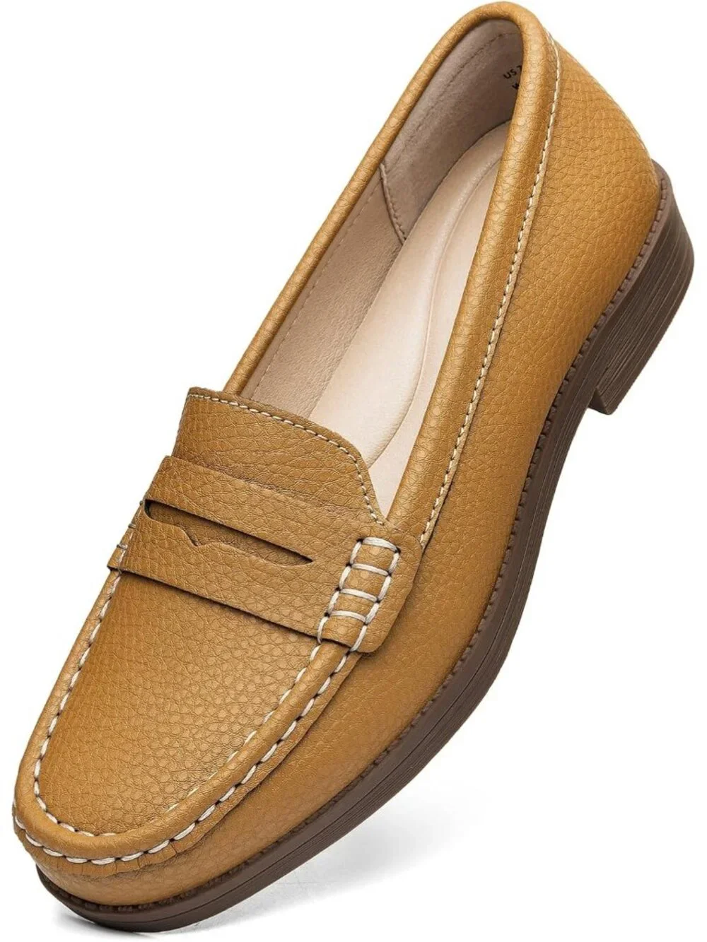 Women's Brown Leather Comfortable Penny Loafers Slip On Casual Walking Shoes